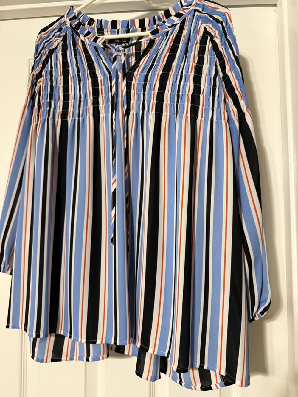 a.n.a Striped Blouse in Blue, Black & White with Orange Accent